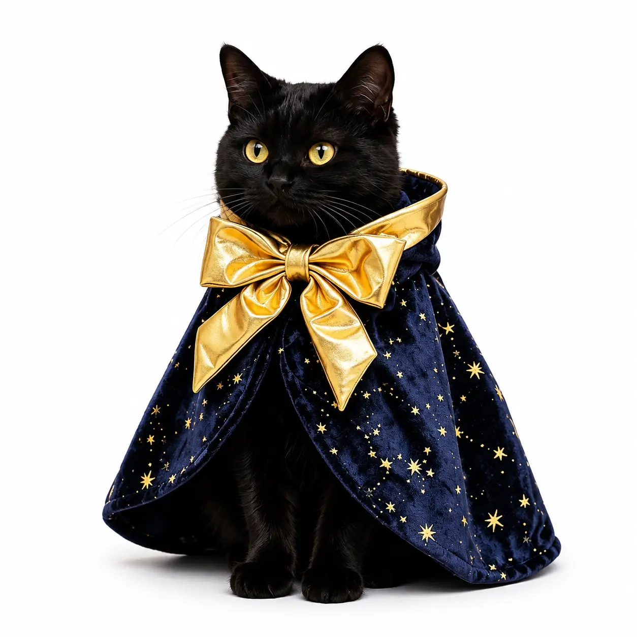Dog & Cat 1-Piece Halloween Wizard-Witch Costume - Skin-Friendly Polyester Magic Cloak, Easy On/Off, Loose Cut, Big Bow, Star Pattern, Party Dress-Up Outfit, One-Piece