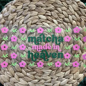 Matcha Made in Heaven UVDTF WRAP with Pink Flowers and Green Leaves Design for Home Decor