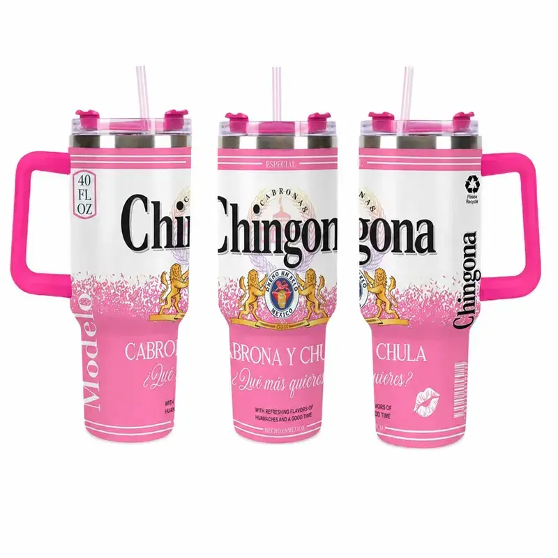[Gift box and straw] Chingona Modelo Inspired 20oz Stainless Steel Tumbler with Lid - Pink Cabrona y Chula Mexican Style Insulated Travel Mug - Double Wall Vacuum Flask for Cold Drinks