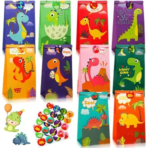 30 Pack Dinosaur Party  Bags Little Dinosaur Goodie Candy  Bag with Matching Stickers  to School Party Favor Supplies for  Dino Themed Birthday  Shower(Classical)