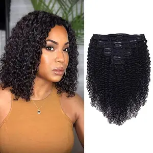 1sthumanhair Clip In Extension 3C 4A Kinky Curly Full Head for Black Women Brazilian Remy Human Hair Natural Color 7Pcs with 18clips 100g/Set (curly wave) 4c bundles