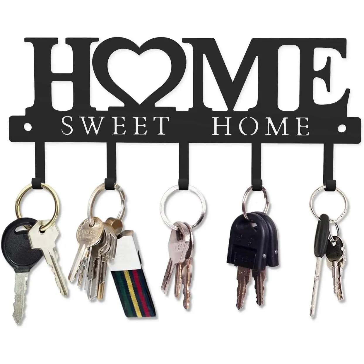 Key Holder Hooks Organizer Hanger Rack Wall Mounted with Screws and Anchors Home Sweet Home Wall Metal Decor for Entryway Front Door Kitchen Hallway Garage Mudroom Office 9.8inches/25cm