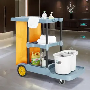 Commercial Traditional Cleaning Janitorial 3-Shelf Cart, 500 Lbs Capacity Housekeeping Cart, 42.5" L x 18.7" W x 37.6" H, Wheeled with 22 Gallon Yellow VinylBag and Cover w Lid