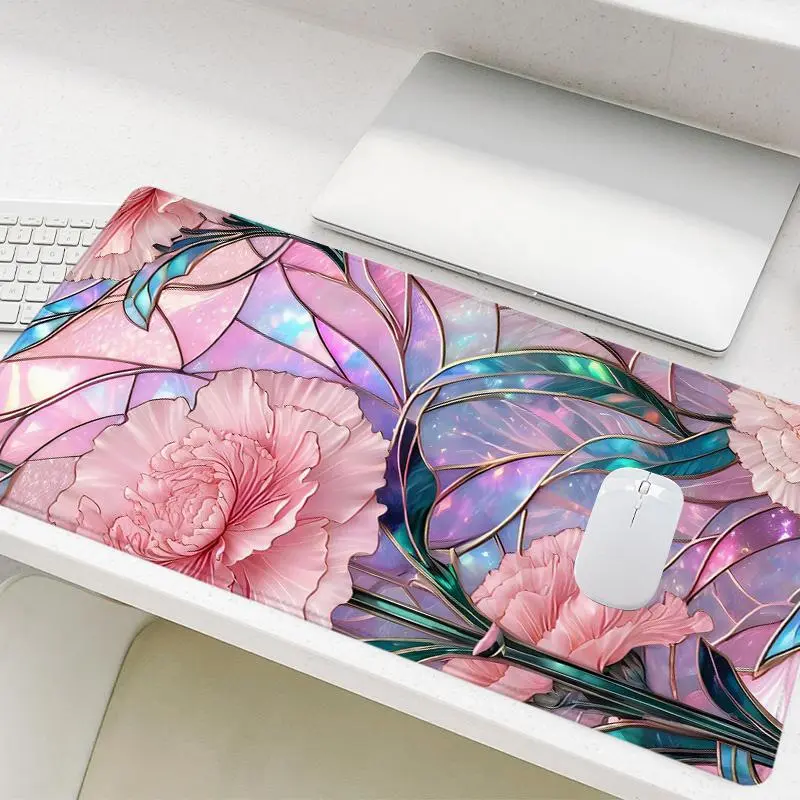 Floral Pattern Desk Mat, Office Girly Aesthetic Desk Accessories, Desktop Accessories, Desk Decor, 1 Count Large Mouse Pad, Non-slip Rubber Base Mouse Pad for Home Office Dormitory School, Aesthetic Office Supplies