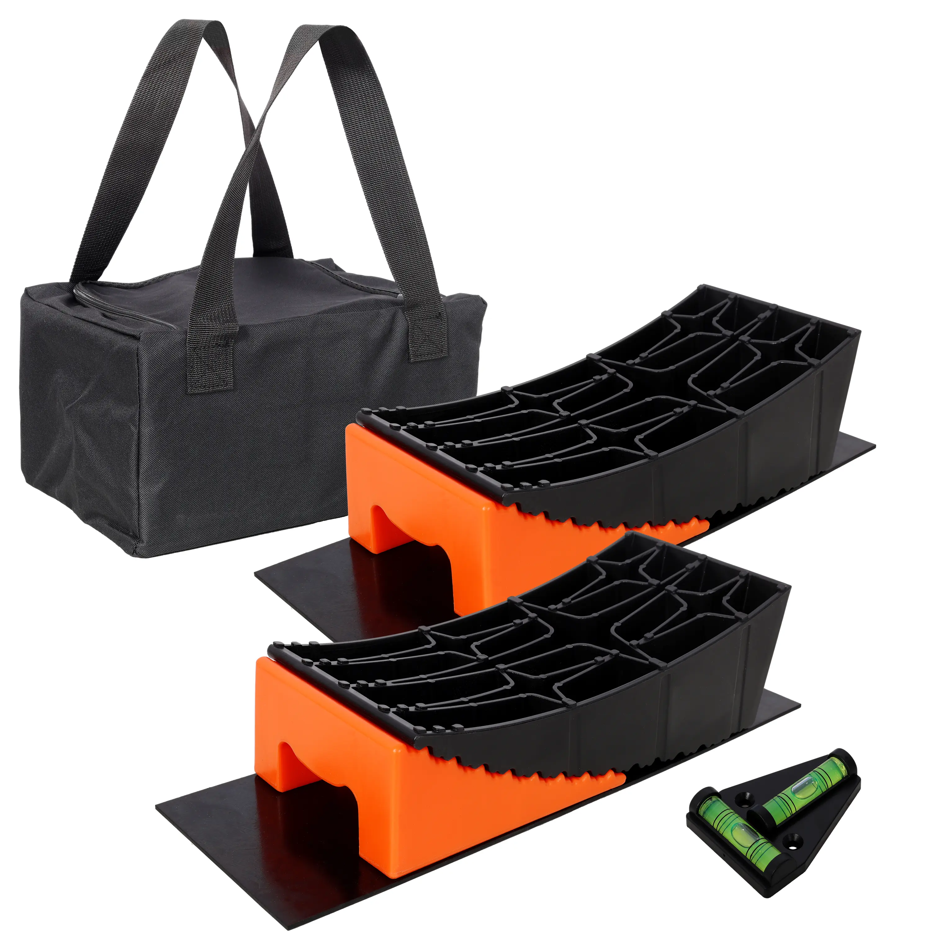 8-Piece Curved RV Leveling Blocks Kit with Chocks, Rubber Mats & Storage Bag - RV Stabilizer System for Travel Trailers, Motorhomes