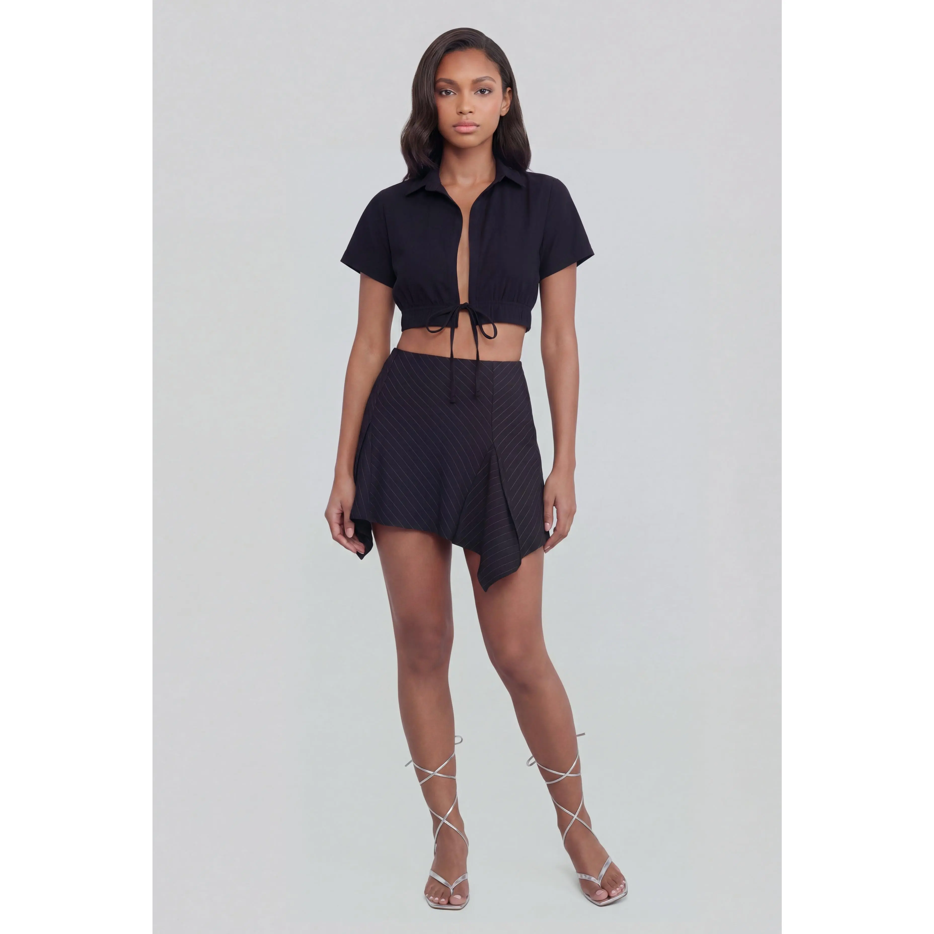 Pinstripe Asymmetrical Mini Skirt