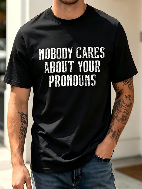 Men's Black Fitted Cotton Crew Neck Short-Sleeve Athletic Training Tee - Distressed Print Slogan Menswear Top, Machine Washable, All Seasons Y2K Streetwear, Medium Length