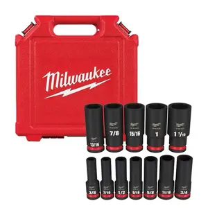 Milwaukee SHOCKWAVE 1/2 in. Drive SAE Deep Well Impact Socket Set 12-Piece High-Quality Tool Kit