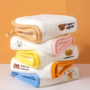 5 Ultra Soft Animal Embroidered Square Towels - Comfortable, Water Absorbing, Versatile Hand Towel with Cute Cartoon Design, Perfect for Bathroom and Home Use, Bathroom Essentials| Cartoon Towels| Coral Fleece Towels, Hand