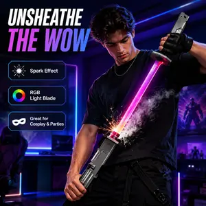 Rechargeable Light-Up LED Toy Sword, 80cm Cosplay Prop with Mist Spray, Pull-Action Spark Effect, Interactive Hobby Gift for Teens 14+