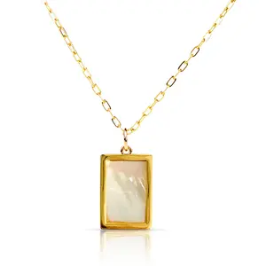 Gold Rectangle Pendant Necklace for Women - Shell Stone Necklace Trendy