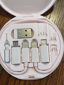 Multi USB Charging Adapter Cable Kit, USB C to iOS Device Adapter Box, Conversion Set A & Type C to Male Micro /Type C/iOS Device, Data Transfer, Card Storage, Tray Eject Pin, Phone Holder (pink)