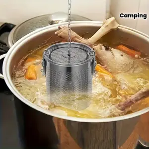 1pc Extra-large Stainless Steel Flavoring Device, with Safety Snap Cover And Chain Hook - Fine Mesh Tea Filter, High-temperature Flavoring Basket, Suitable for Home, Restaurant And Camping Use