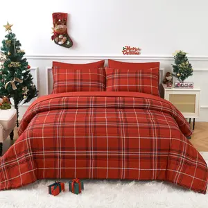 Christmas Comforter Set, 7 Pieces Bed in a Bag, Christmas Bedding Sets with Comforter, Flat Sheet, Fitted Sheet, 2 Embroidered Pillowcases, and 2 Printed Pillowcases, King