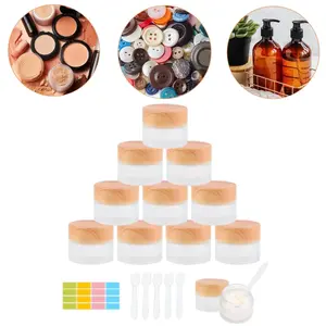 Pack of 10 Glass Jars,15 ml Cream Jars for Filling,Glass Cream Jar with Spatula and Label Stickers,Small Tins with Lids,Empty Jars for Cosmetics,Lip Balms,Lotions,Samples,Travel Containers,Hand Tools Kits,Springtok