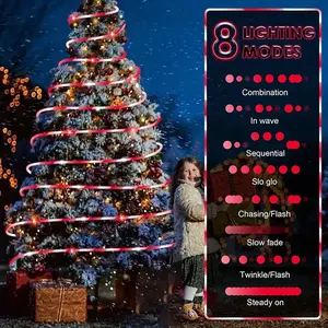 Red Candy Christmas Lights Solar 33ft 100 LEDs String Lights for Outside Waterproof Holiday Party Patio Garden Decor Rechargeable USB Charging 8 Modes Tree Ornaments - Decoration