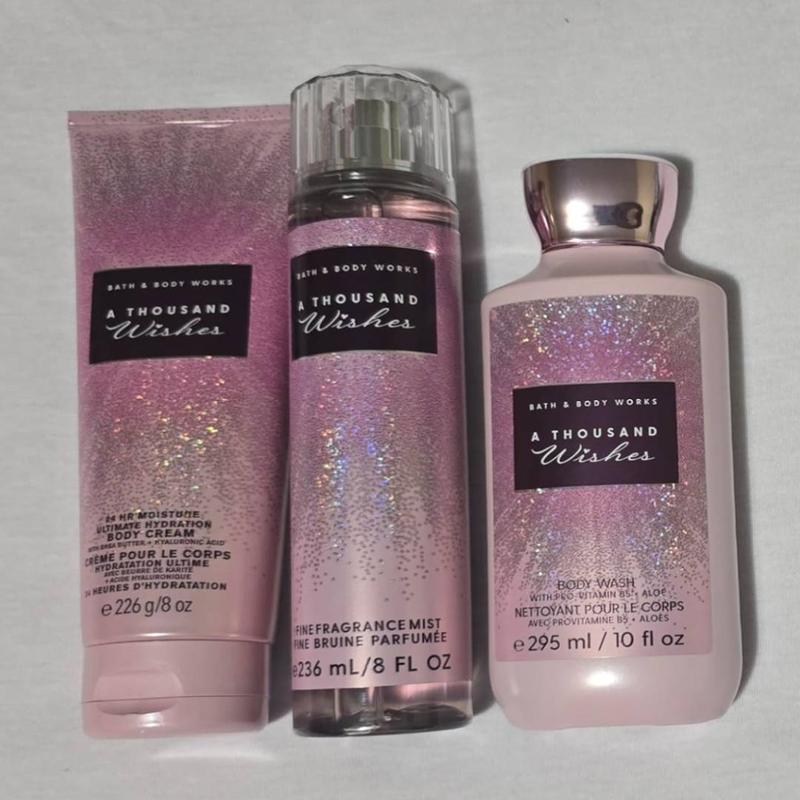 A Thousand Wishes Body Care Set. Shower Gel 10 Fl Oz, Fine Fragrance Mist 8 Fl Oz and Body Cream 8 Fl Oz