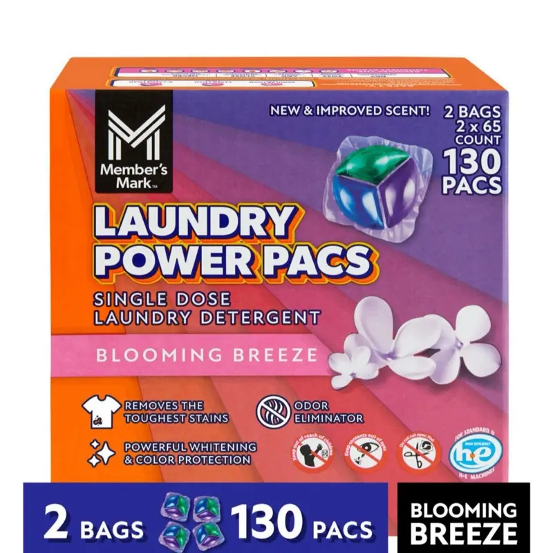 Laundry Power Pacs Blooming Breeze 130 Count Single Dose Detergent with Powerful Whitening & Color Protection