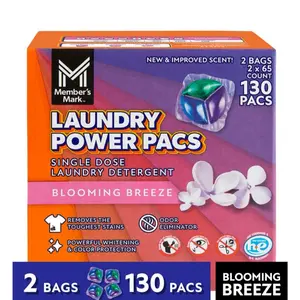 Laundry Power Pacs Blooming Breeze 130 Count Single Dose Detergent with Powerful Whitening & Color Protection