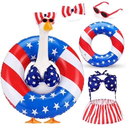 4th of July Porch Goose Outfits for 23'' Cement Plastic Porch Goose Statue, Memorial Day Patriotic Porch Goose Clothes with Flag Star Red Blue White Strip Porch Goose Costume for Independence Day Summer Outdoor Lawn Yard Garden Porch Decor