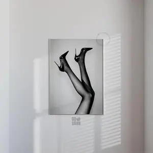 [SALE UP TO 50% - UNFRAMED] Black And White Heels Print Minimalistic Teen Room Decor Chic High Heels.