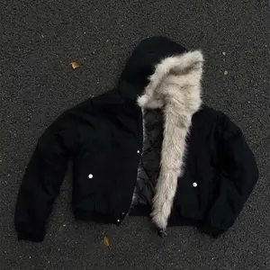 High Street Trendy Y2K Streetwear Parkas Punk Harajuku Retro Fur Collar Bomber Jacket Men Hip-hop Loose Casual Warm Coat Women Can be used with raincoat