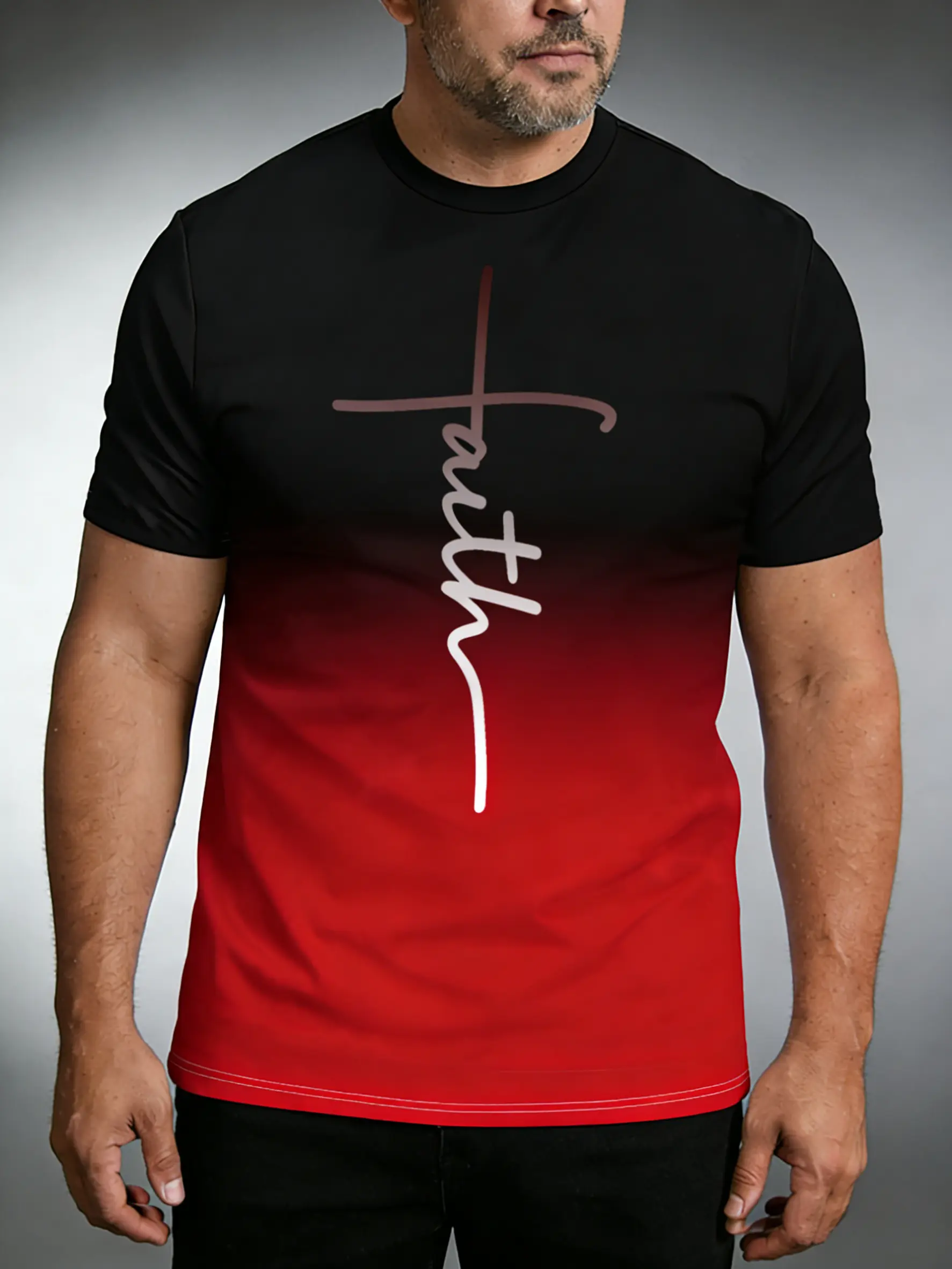 Seasonal new men's trendy gradient T-shirt with printed casual short sleeves, suitable for daily wear and easy outings. High quality, essential for fitness and sports