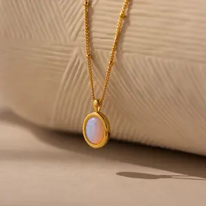 French Romantic Oval Aobao Pendant Necklace with Imitation Tourmaline Pendant — Beautiful Gift, Fashion Accessory, Gift Box Packaging