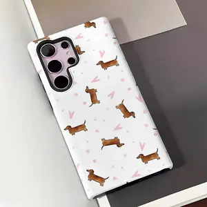 Two-in-one Film Case with Adorable and Cool Dachshund Design - Rugged, Double-Layered Case for Enhanced Security - Compatible with Samsung Galaxy S25/S25 Plus/S25 Ultra/S24/S24 Plus/S24 Ultra/S24 FE/S23/S23+/S23 Ultra/S22/S22+/S22 Ultra