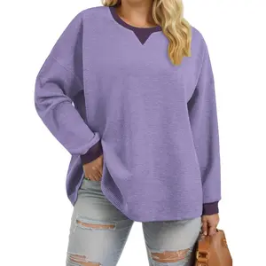 Womens-Plus-Size-Sweatshirts Trendy Color Block Casual Long Sleeve Tops Waffle Knit Oversized Shirts Loose Fit Tunics VPS0172