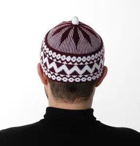 Men's Premium Islamic Haji Knitted Kufi - Garnet Red