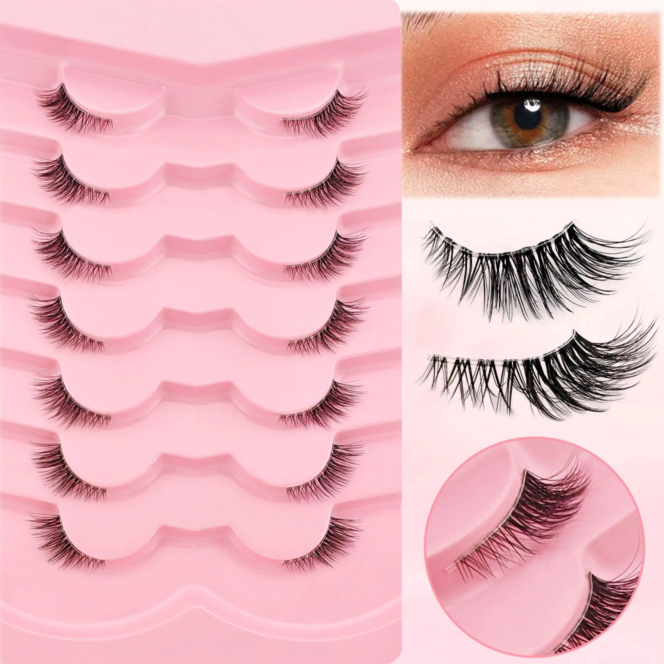 Half-eye False Eyelashes, Cosmetic False Lashes, 7 Pairs Natural Curling Cluster Lashes, Full Volume Eyelash Extensions, Eye Makeup Tool, DIY Lash Clusters, Diy Dramatic Lashes, Eyelashes Set