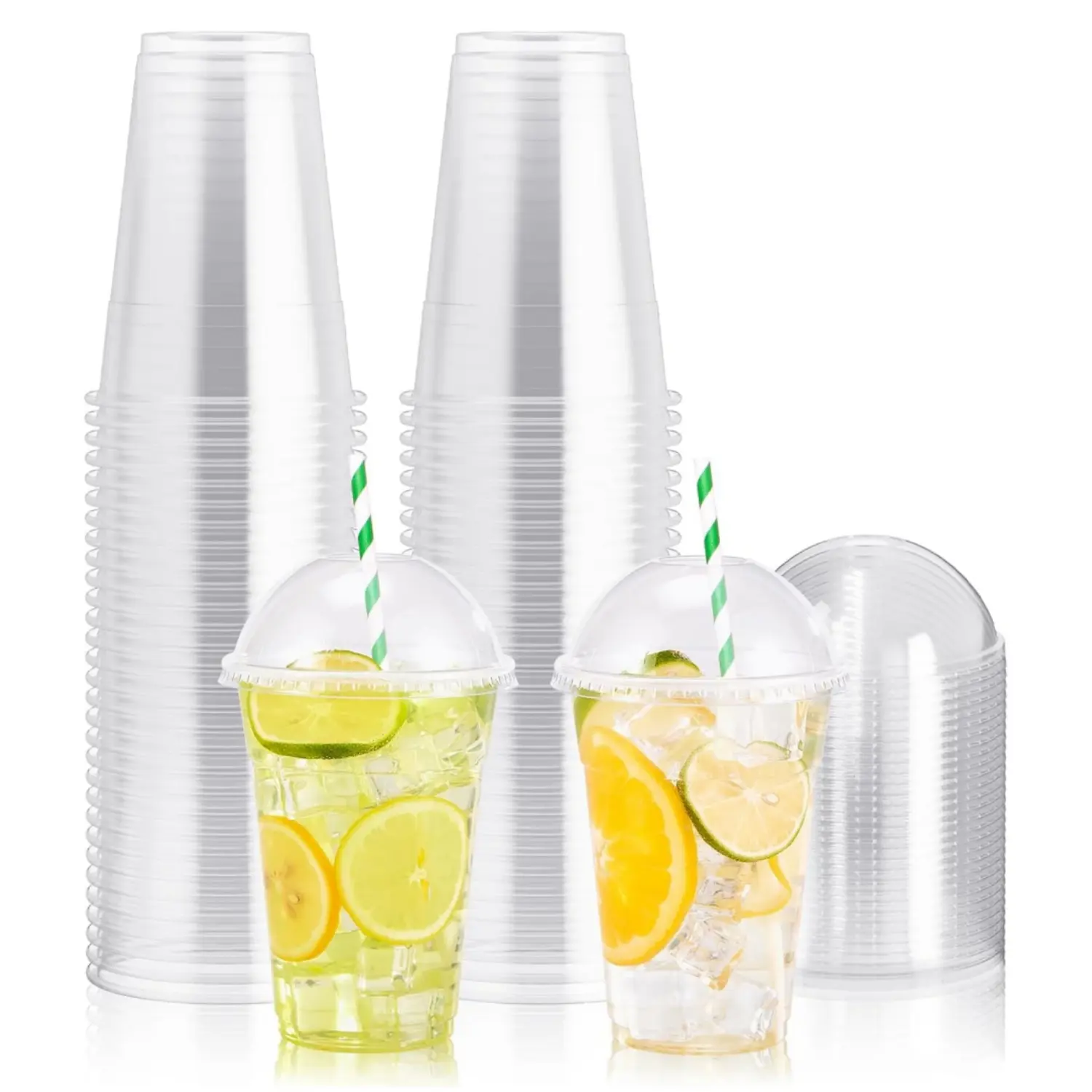 100PCS 16 oz Clear Plastic Cups with Dome Lids, Disposable Dessert Cups, Parfait Cup for Ice Cream, Iced Cold Coffee Drinks, Cupcake, Fruit for Party