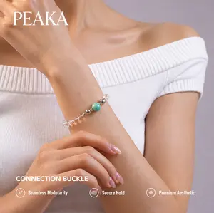 Peaka Clear Quartz Bracelet and Amazonite Charm Pendant Jewelry Set for Women, Magnetic Clasp Jewelry
