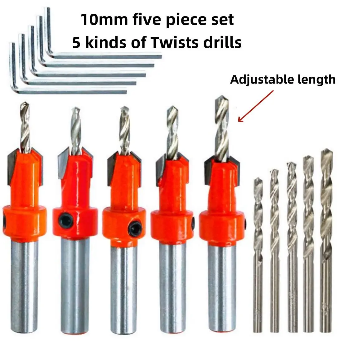 Countersink Drill Bit Set,5 Pcs Counter Sink Bits for Wood,Tapered Drill Bits for Woodworking,Round Shank,Allen Wrench, Wood Screw Counter Sinker Drill Bits with Depth Stop,Pilot Screw Hole Set mini tool kit