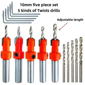 Countersink Drill Bit Set,5 Pcs Counter Sink Bits for Wood,Tapered Drill Bits for Woodworking,Round Shank,Allen Wrench, Wood Screw Counter Sinker Drill Bits with Depth Stop,Pilot Screw Hole Set mini tool kit