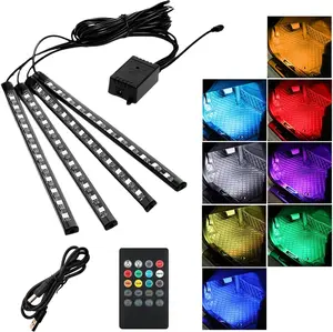 Car LED Interior Lights, Vehicle RGB  LED Multicolor Strip Light with Remote Control, Universal Under Dash Lighting Kit with Sound Active Function, Car Accessories (USB+Remote)