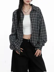 Classic Plaid and Long Sleeve Shirt Blouse, Loose Fit Streetwear Street Style, Versatile Layering Top, Perfect for Parties and Gifts