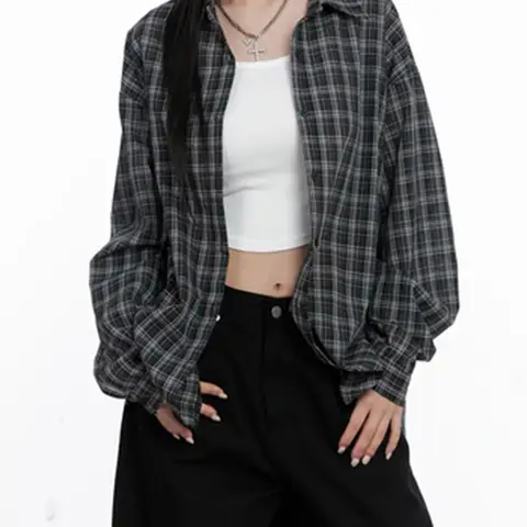 Women's Classic Plaid Pattern Long Sleeve Blouse, Street Style Loose-Fit Shirt, Versatile Layering Top, Perfect for Parties, Ideal Gift