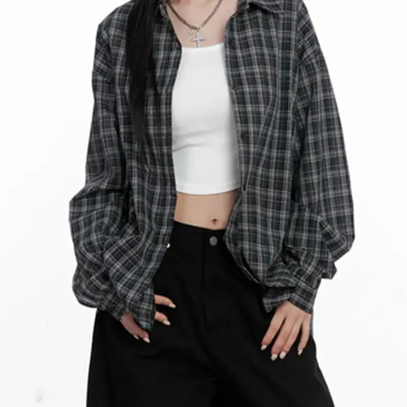 Women's Classic Plaid Pattern Long Sleeve Blouse, Street Style Loose-Fit Shirt, Versatile Layering Top, Perfect for Parties, Ideal Gift
