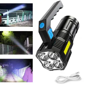 Senter USB Rechargeable 1200mAh Compact Handheld LED Flashlight - 4 Lighting Models, Side Light Mode, Super Bright, ABS Shell, IP44 Waterproof for Camping, Hiking