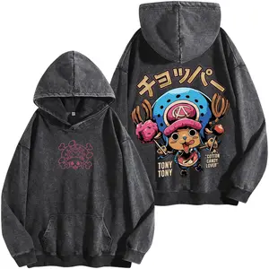 Tony Tony Chopper Washed Hoodie, One Piece Anime Graphic Tee, Oversized Y2K Streetwear Shirt, Cute Manga Fan Apparel