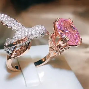 925 sterling silver Pink Zircon Hummingbird Ring open ring
