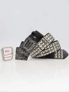 1pc Unisex Silver Color Alloy Buckle Belt, PU Rivet Decorative Waistband, Casual Dress Belt, Casual Business Gift for Men & Women, All Season Wear, Studded Belt