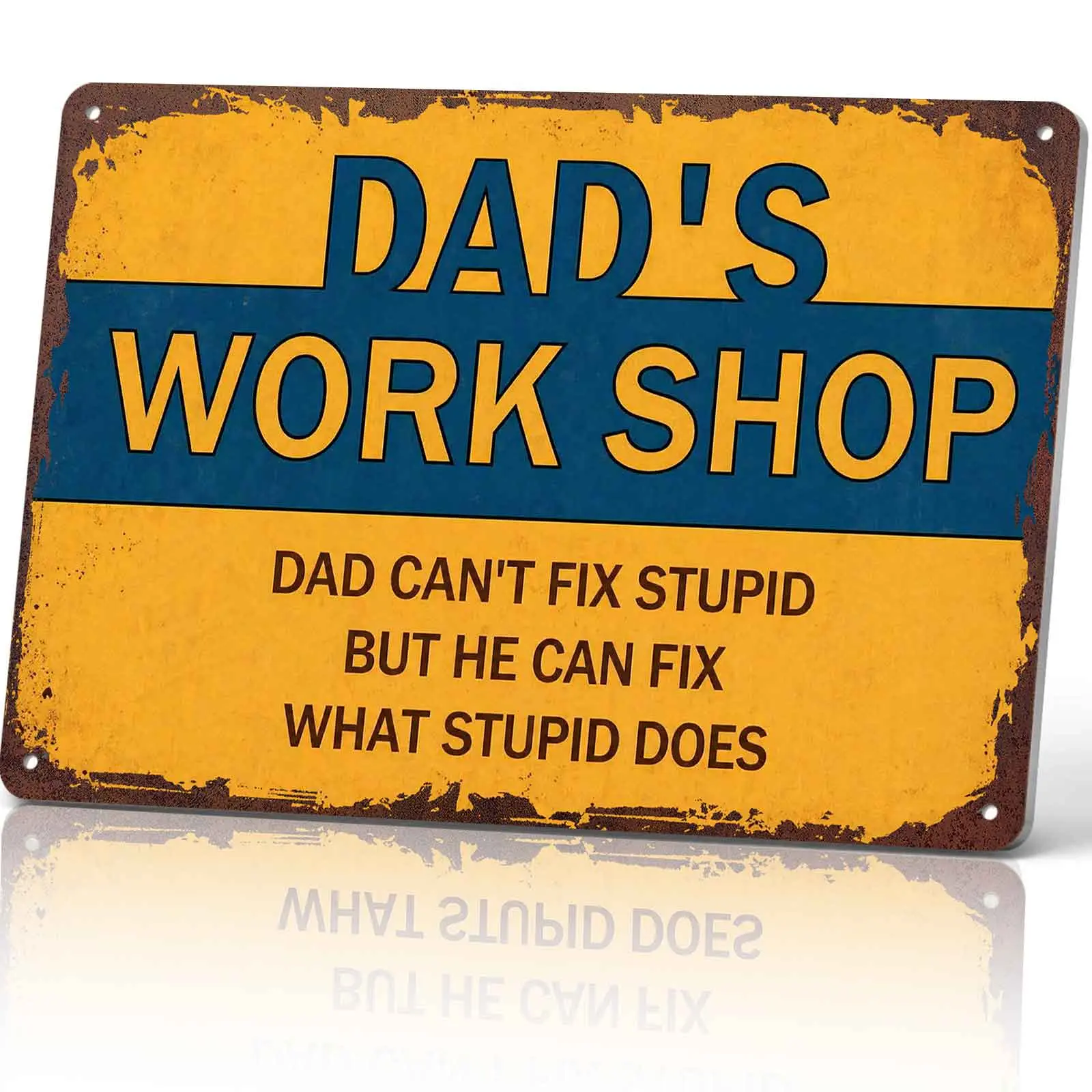 8x12 in Aluminum Dad's Workshop Sign, Funny Vintage Mechanic Decorative Wall Plaque, Home Decor Plaque for Mechanic Fans, Office & Bedroom Wall Accent