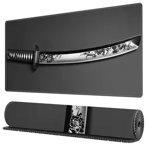 BHJLAXR Japanese Samurai Sword Pattern Mouse Pad, 1 Count Rectangle Gaming Mouse Pad, Non-Slip Mousepad, Desk Keyboard Mouse Mat for Home Office Game Room