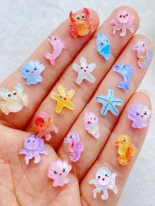 60 Cute Resin Mini Glitter Ocean Theme Decorations, Octopus Dolphin Starfish Crab Seahorse Shell Conch, DIY Crafts Jewelry Making, Diy, Beading Making, Diy Mix Beads