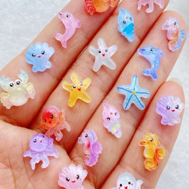 60 Cute Resin Mini Glitter Ocean Theme Decorations, Octopus Dolphin Starfish Crab Seahorse Shell Conch, DIY Crafts Jewelry Making Supplies, Beading Accessories, Diy Bead Art, Beading Making, Diy Mix Beads