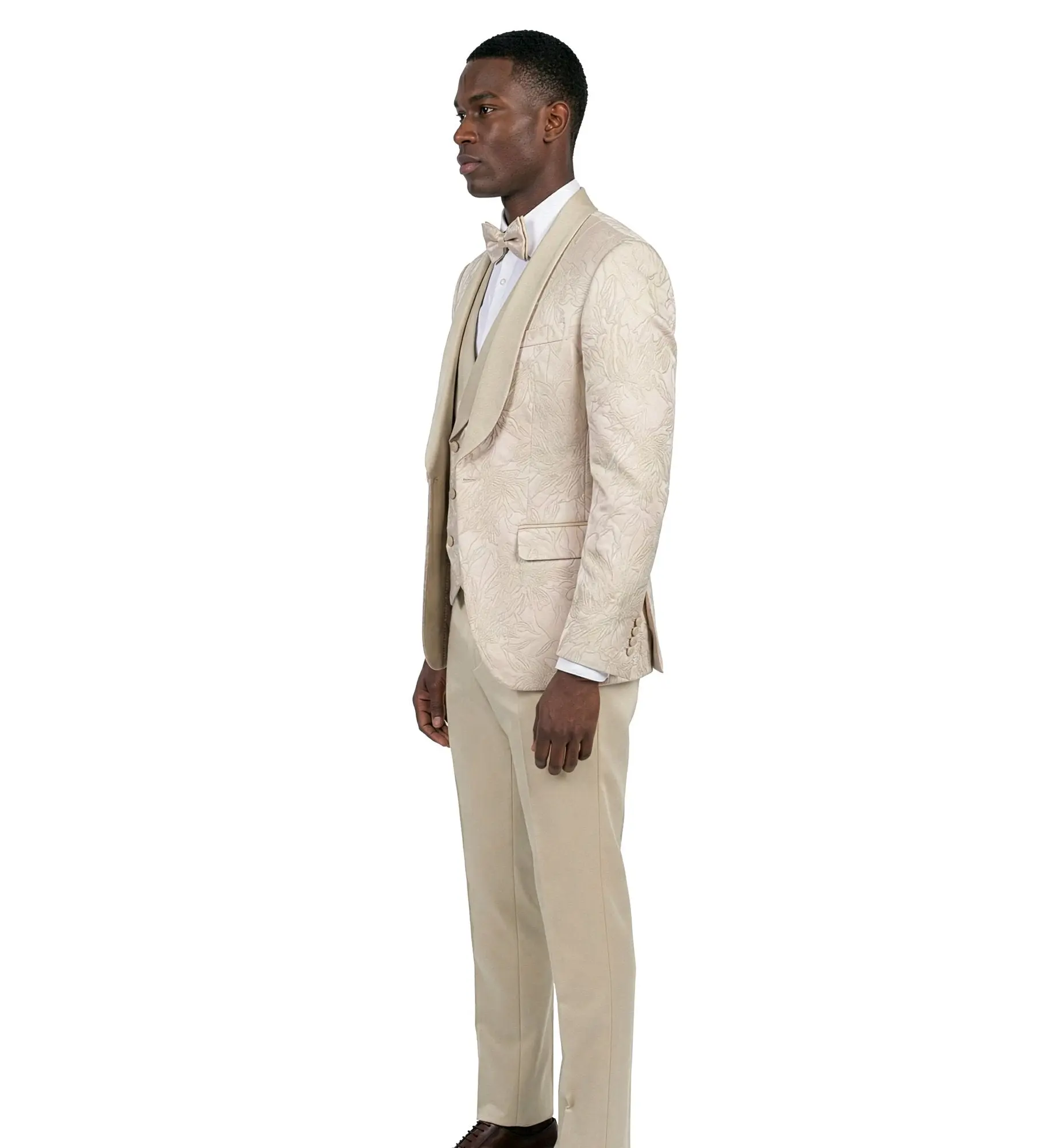 Silver Floral Jacquard Tuxedo | Prom Metallic Formal