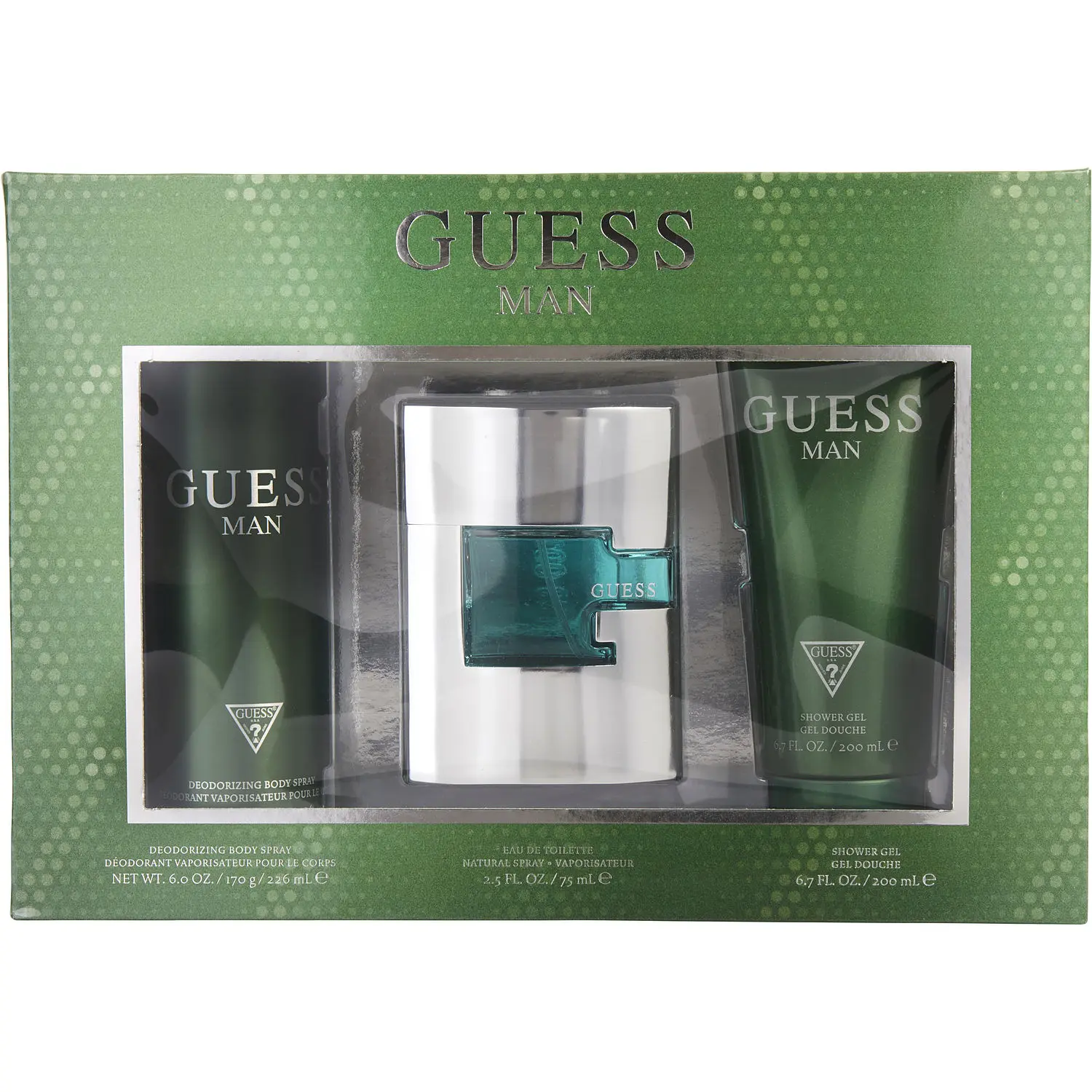 Guess Man Set-Edt Spray 2.5 Oz & Deodorant Spray 6 Oz & Shower Gel 6.7 Oz For Men Guess Man Set-Edt Spray 2.5 Oz & Deodorant Spray 6 Oz & Shower Gel 6.7 Oz For Men